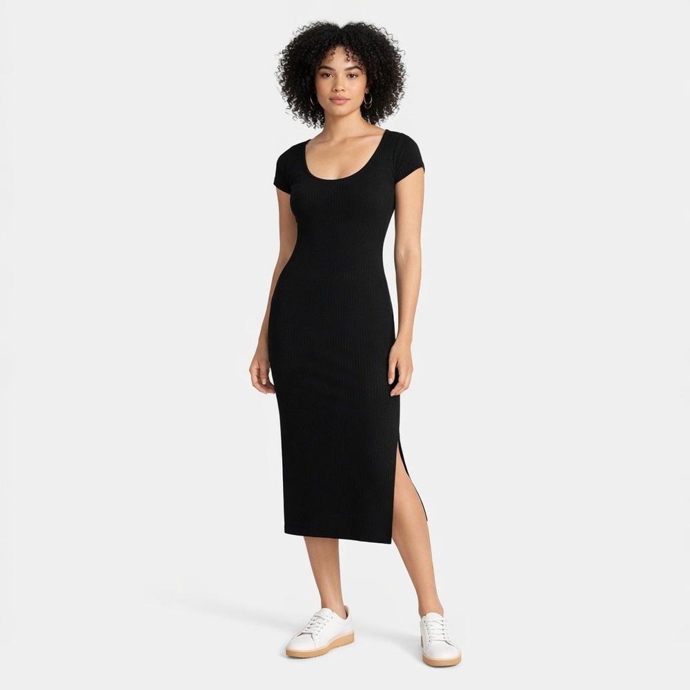 No Boundaries Black Ribbed Scoop Neck‎ Midi Dress Juniors Medium (8–10) New NWT